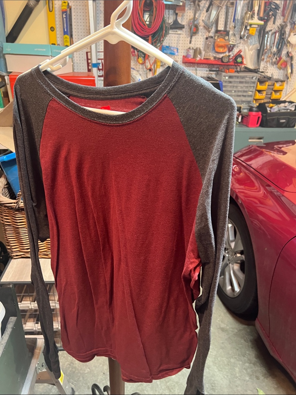 Hanes Long-Sleeve Tee in Maroon and Charcoal